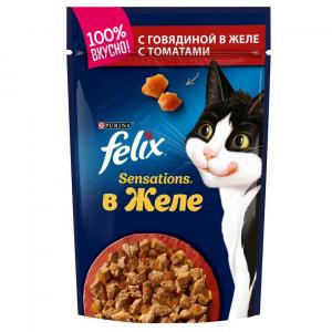 Влажный корм для кошек Felix Sensations, 85 г, говядина с томатами