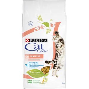 Корм для кошек Purina Cat Chow Sensitive, 15 кг, домашняя птица с лососем