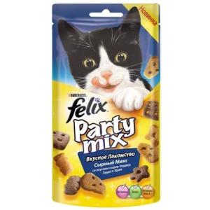 Лакомство для кошек Felix Party Mix, 60 г, Сыр Чеддер, Гауда, Эдам