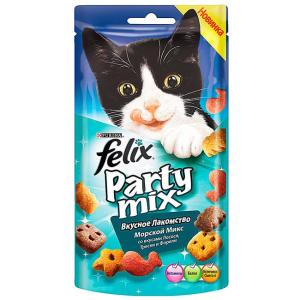 Лакомство для кошек Felix Party Mix, 60 г, Лосось с треской и форелью