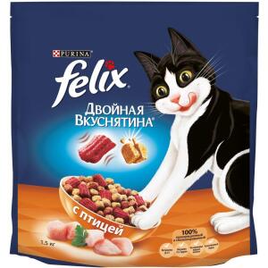 Корм для кошек Felix Двойная Вкуснятина, 1.5 кг, птица