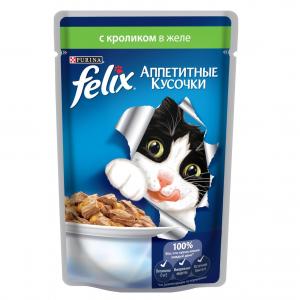 Влажный корм для кошек Felix Аппетитные кусочки, 85 г, кролик