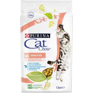 Корм для кошек Purina Cat Chow Sensitive, 2 кг, домашняя птица с лососем