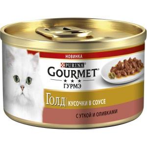 Корм  для кошек Gourmet Gold Кусочки в соусе, 85 г, с уткой и оливками