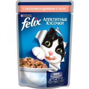 Корм для кошек Felix Аппетитные кусочки, 85 г, лосось с цукини