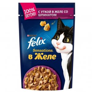 Влажный корм для кошек Felix Sensations, 85 г, утка со шпинатом