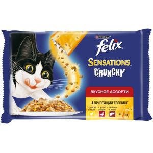 Корм для кошек Felix Sensations Crunchy, 255 г, курица, утка, печень