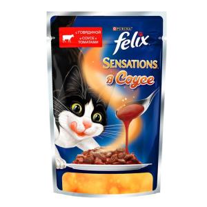 Влажный корм для кошек Felix Sensations, 85 г, Говядина с томатами