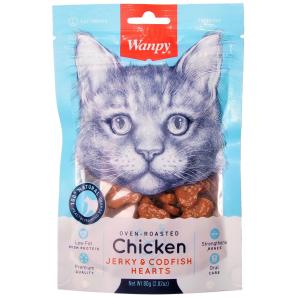 Лакомство для кошек Wanpy                         Cat Сердечки, 80 г, курица и треска