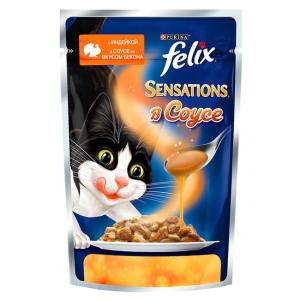 Влажный корм для кошек Felix Sensations, 85 г, Индейка с беконом