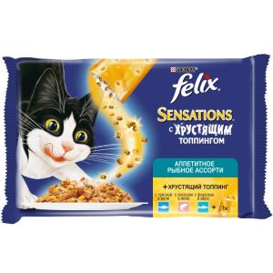 Корм для кошек Felix Sensations Crunchy, 255 г, рыба