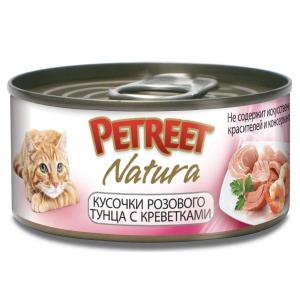 Консервы для кошек Petreet Natura, 70 г, розовый тунец с креветками