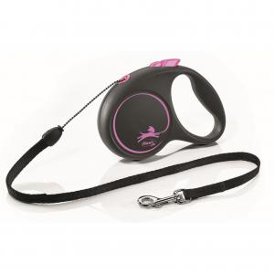 Поводок-рулетка для собак Flexi Black Design S, черный/розовый