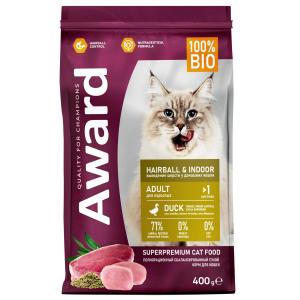 Корм для кошек AWARD Hairball & Indoor, 400 г, утка и индейка