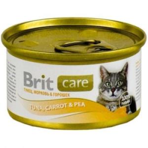 Консервы для кошек Brit Care, 80 г, тунец, морковь, горошек