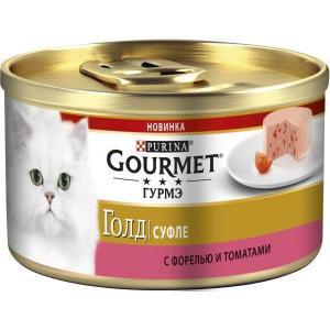 Корм  для кошек Gourmet Gold Суфле, 85 г, форель и томаты