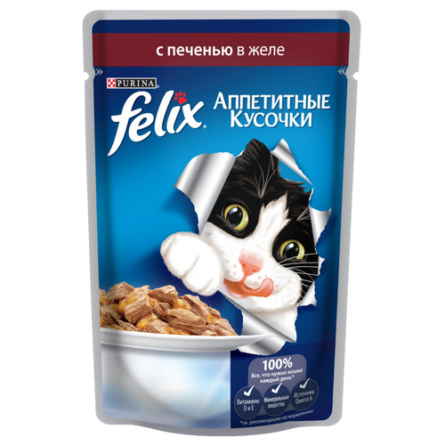 Корм для кошек Felix Аппетитные кусочки, 85 г, Печень